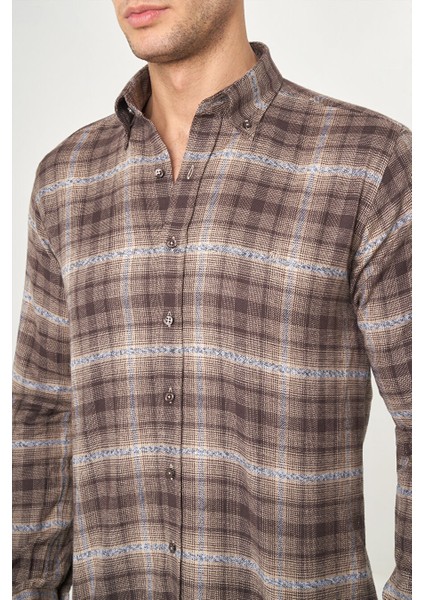 Erkek Regular Fit Uzun Kollu Flanel Gömlek Kahve GM22K222101_D11