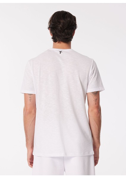 Bisiklet Yaka Baskılı Beyaz Erkek T-Shirt F4SM-TST 0941 indirimleri