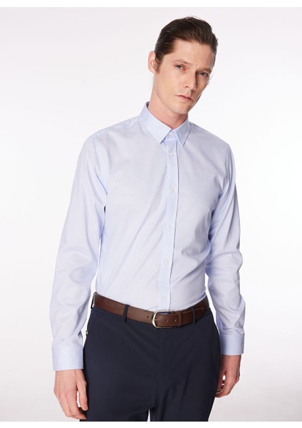 Mavi Erkek Alttan Britli Slim Fit Çizgili Non Iron Gömlek F4SM-GML 0224