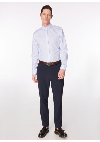 Mavi Erkek Alttan Britli Slim Fit Çizgili Non Iron Gömlek F4SM-GML 0224