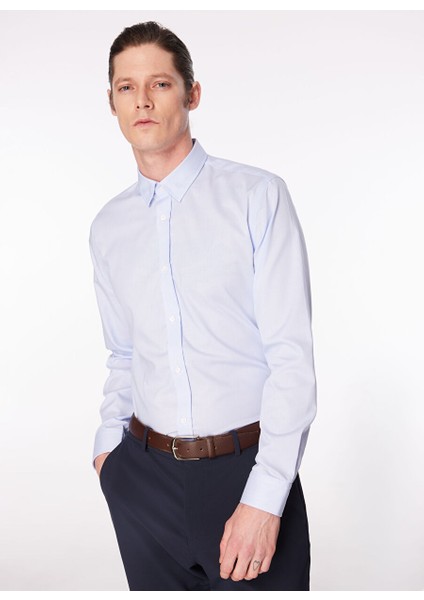 Mavi Erkek Alttan Britli Slim Fit Çizgili Non Iron Gömlek F4SM-GML 0224