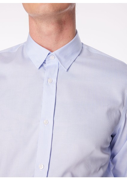 Mavi Erkek Alttan Britli Slim Fit Çizgili Non Iron Gömlek F4SM-GML 0224