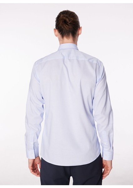 Mavi Erkek Alttan Britli Slim Fit Çizgili Non Iron Gömlek F4SM-GML 0224