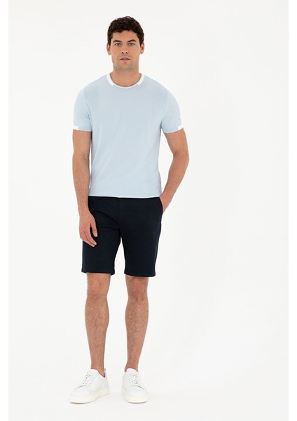 Lacivert Slim Fit Dokuma Şort