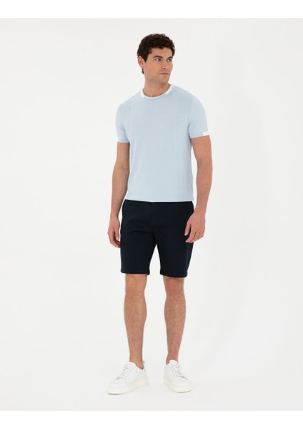 Lacivert Slim Fit Dokuma Şort