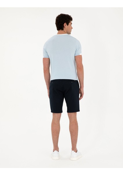 Lacivert Slim Fit Dokuma Şort