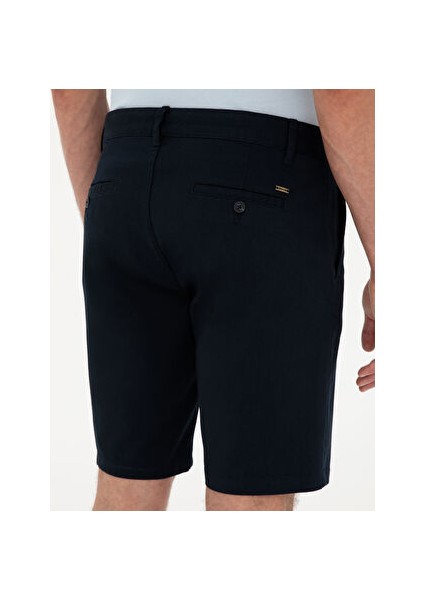 Lacivert Slim Fit Dokuma Şort