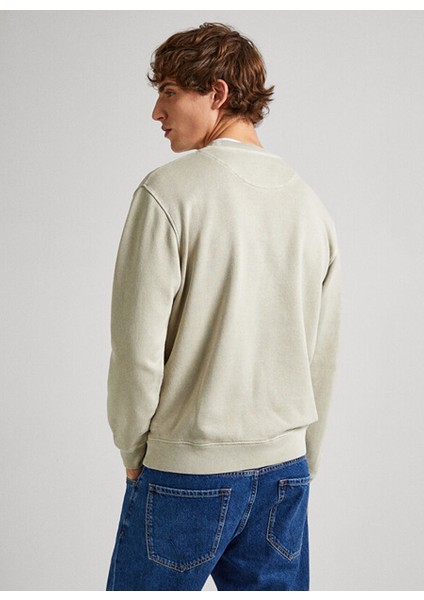 Açık Bej Erkek Bisiklet Slim Fit Baskılı Sweatshirt PM582562 833 Dave Crew fırsatları