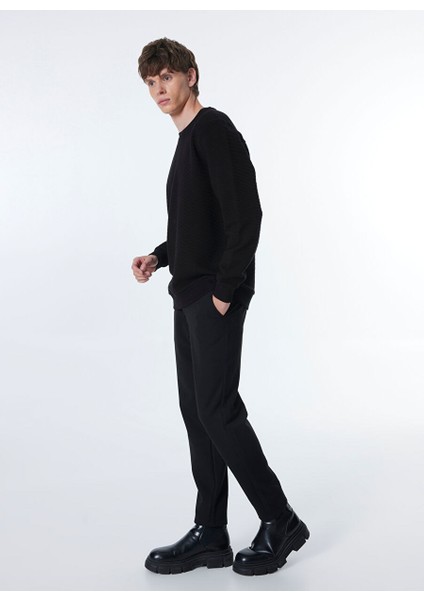 Siyah Erkek Bisiklet Relaxed Fitilli Sweatshirt M4WM-SWT-1808