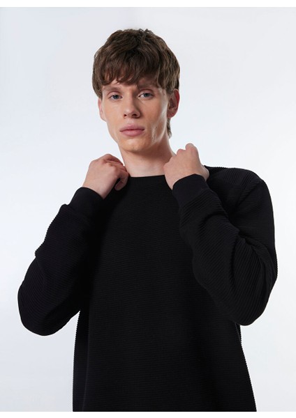 Siyah Erkek Bisiklet Relaxed Fitilli Sweatshirt M4WM-SWT-1808