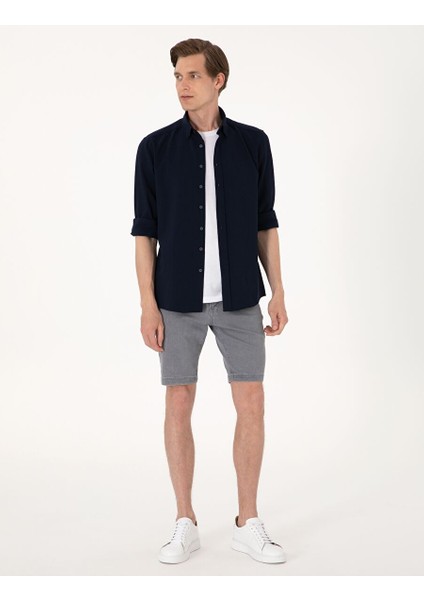 Lacivert Slim Fit Uzun Kollu Gömlek