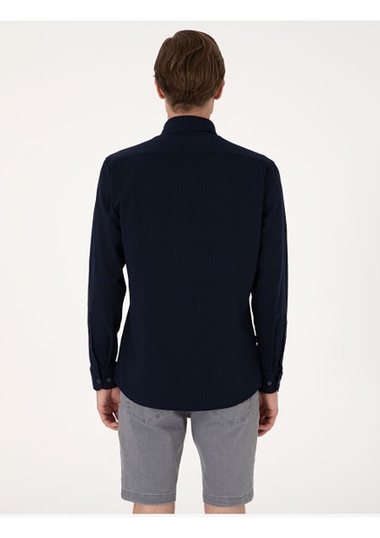 Lacivert Slim Fit Uzun Kollu Gömlek