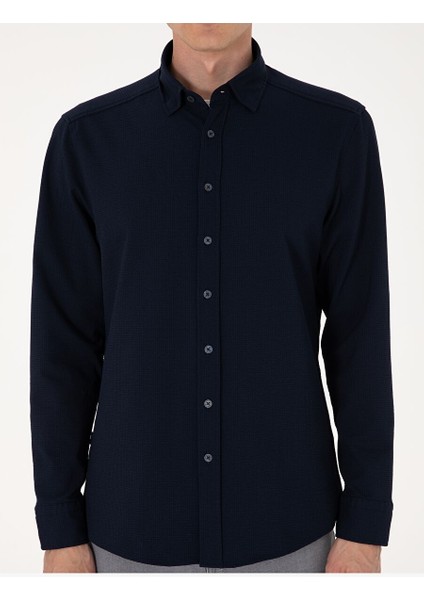 Lacivert Slim Fit Uzun Kollu Gömlek