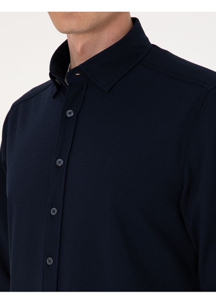 Lacivert Slim Fit Uzun Kollu Gömlek