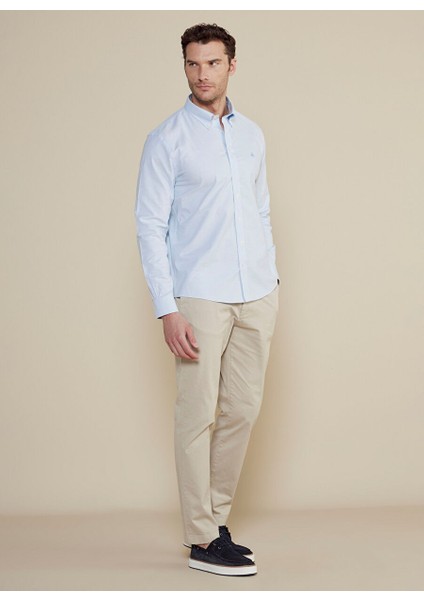 Slim Fit Klasik Yaka Mavi Erkek Gömlek BBSP23MSH089