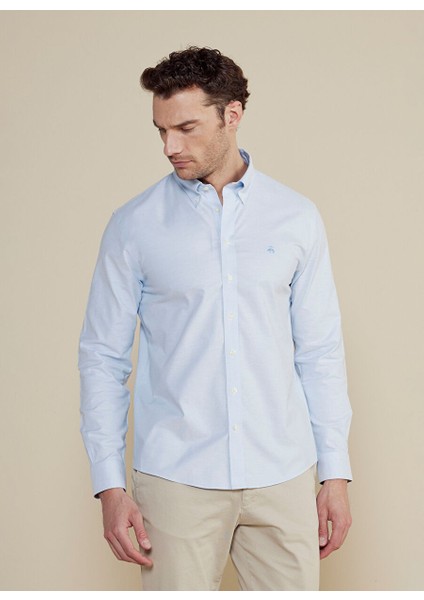 Slim Fit Klasik Yaka Mavi Erkek Gömlek BBSP23MSH089 fiyatları