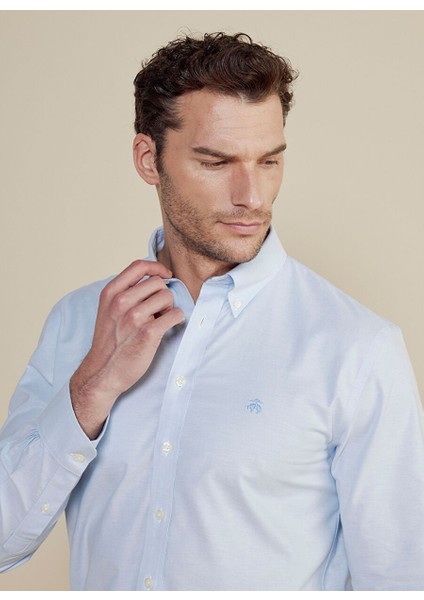 Slim Fit Klasik Yaka Mavi Erkek Gömlek BBSP23MSH089 indirimleri