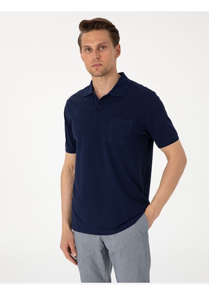 Lacivert Regular Fit %100 Pamuk Polo Yaka Basic Tişört