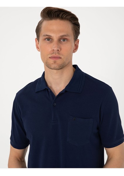 Lacivert Regular Fit %100 Pamuk Polo Yaka Basic Tişört