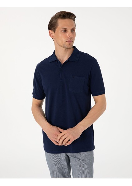 Lacivert Regular Fit %100 Pamuk Polo Yaka Basic Tişört