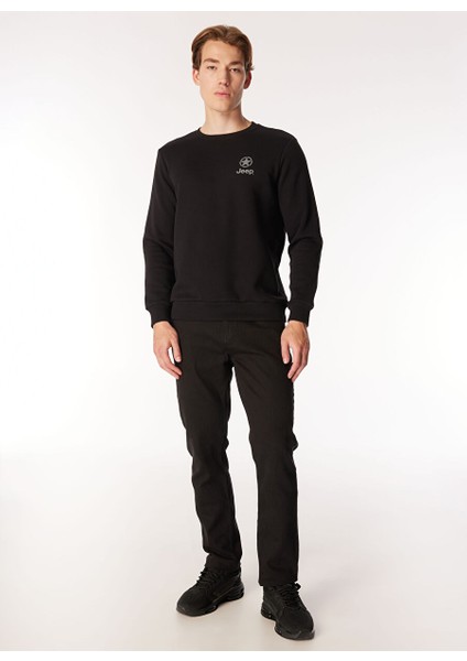 Siyah Erkek Bisiklet Relaxed Baskılı Sweatshirt J4WM-SWT7220