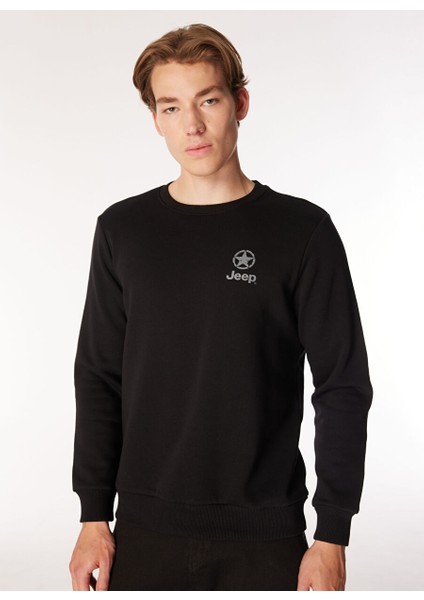 Siyah Erkek Bisiklet Relaxed Baskılı Sweatshirt J4WM-SWT7220