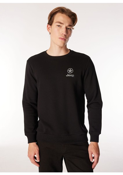 Siyah Erkek Bisiklet Relaxed Baskılı Sweatshirt J4WM-SWT7220