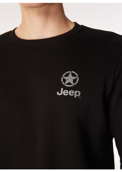 Siyah Erkek Bisiklet Relaxed Baskılı Sweatshirt J4WM-SWT7220