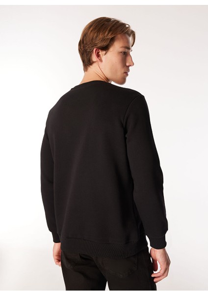 Siyah Erkek Bisiklet Relaxed Baskılı Sweatshirt J4WM-SWT7220