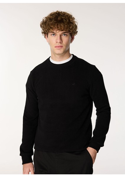 Siyah Erkek Bisiklet Basic Nakışlı Sweatshirt M4WM-SWT-1559