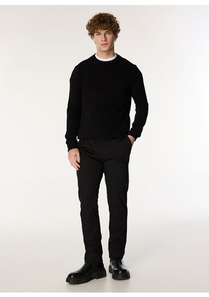 Siyah Erkek Bisiklet Basic Nakışlı Sweatshirt M4WM-SWT-1559
