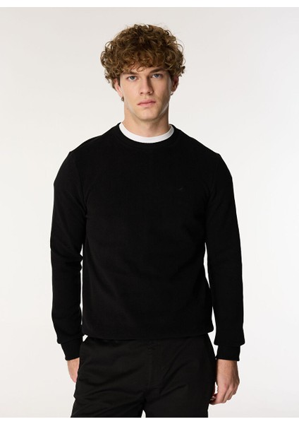 Siyah Erkek Bisiklet Basic Nakışlı Sweatshirt M4WM-SWT-1559