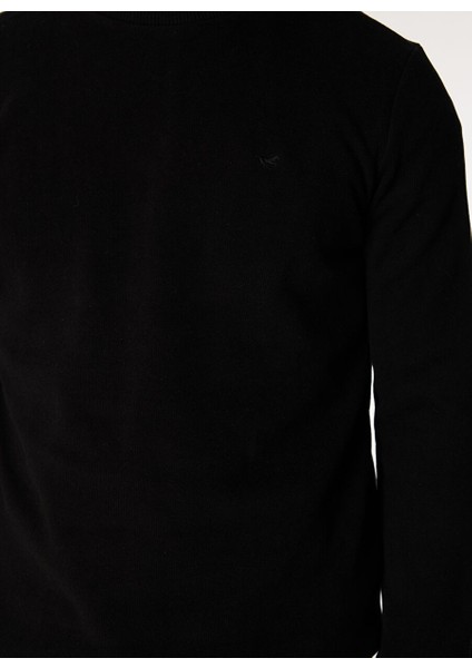 Siyah Erkek Bisiklet Basic Nakışlı Sweatshirt M4WM-SWT-1559