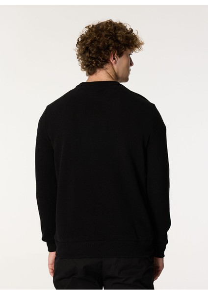 Siyah Erkek Bisiklet Basic Nakışlı Sweatshirt M4WM-SWT-1559