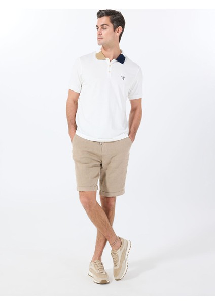 Açık Kahve Erkek Lastikli Regular Fit %100 Keten Bermuda Şort FC4SM-SHT 0928