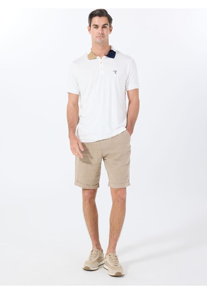 Açık Kahve Erkek Lastikli Regular Fit %100 Keten Bermuda Şort FC4SM-SHT 0928
