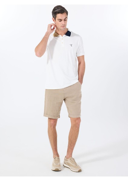 Açık Kahve Erkek Lastikli Regular Fit %100 Keten Bermuda Şort FC4SM-SHT 0928