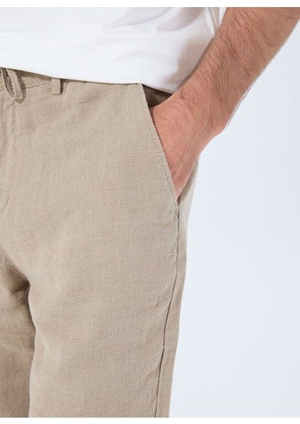Açık Kahve Erkek Lastikli Regular Fit %100 Keten Bermuda Şort FC4SM-SHT 0928