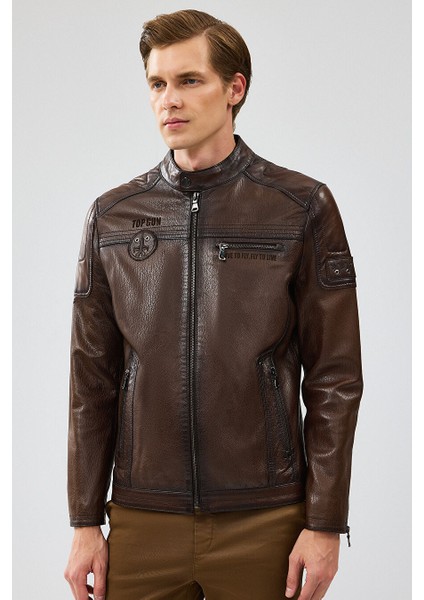 Kawhi Erkek Kahverengi Slim-Fit Armalı Deri Mont 20SGD6351BT fırsatları