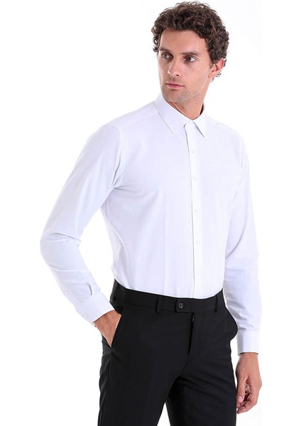 Beyaz Slim Fit Düz Pamuklu Slim Yaka Uzun Kollu Klasik Gömlek modelleri