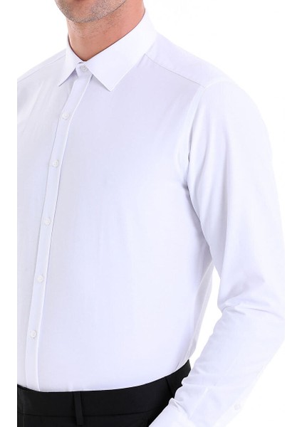 Beyaz Slim Fit Düz Pamuklu Slim Yaka Uzun Kollu Klasik Gömlek indirimleri