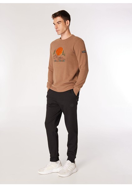 Açık Kahve Erkek Bisiklet Relaxed Nakışlı Sweatshirt D4WM-SWT3332