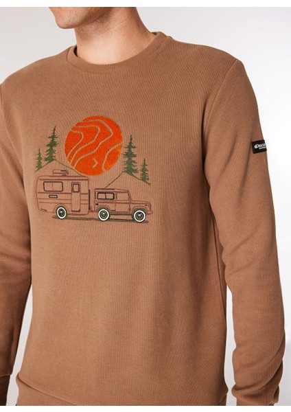 Açık Kahve Erkek Bisiklet Relaxed Nakışlı Sweatshirt D4WM-SWT3332