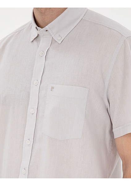Taş Keten Karışımlı Regular Fit Kısa Kollu Gömlek
