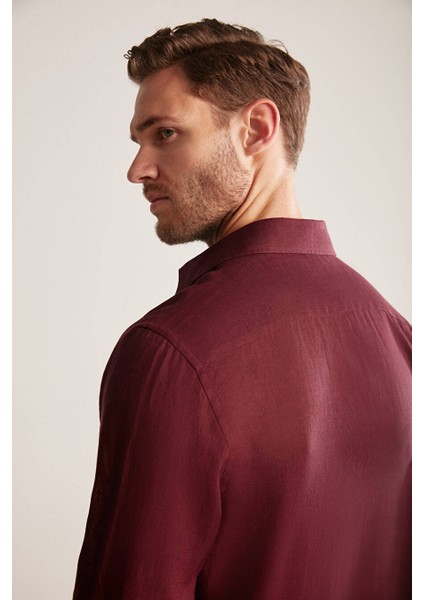 Bordo Saf Keten Spor Gömlek modelleri