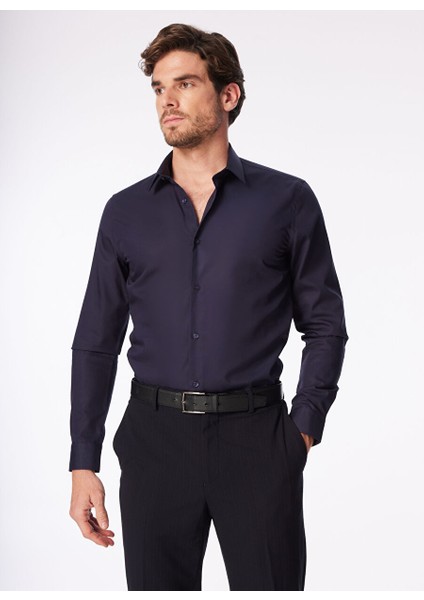 Lacivert Erkek Slim Fit Non Iron Gömlek F4SM-GML 0222