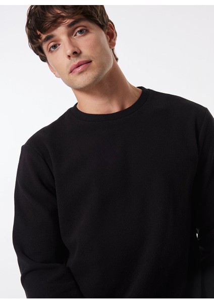 Siyah Erkek Bisiklet Basic Düz Sweatshirt MML4WM-SWT9518