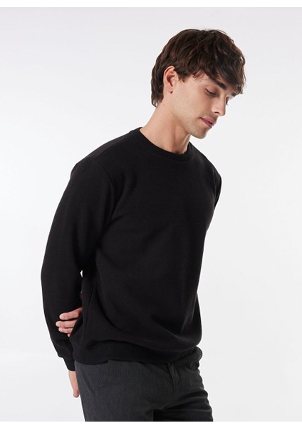 Siyah Erkek Bisiklet Basic Düz Sweatshirt MML4WM-SWT9518