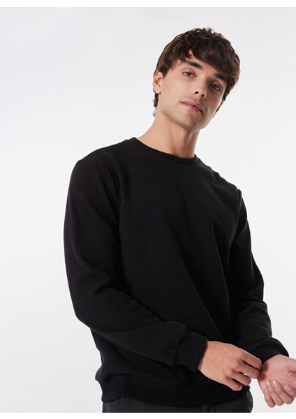Siyah Erkek Bisiklet Basic Düz Sweatshirt MML4WM-SWT9518