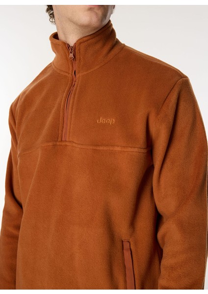 Kiremit Erkek Dik Relaxed Düz Polar Sweatshırt C4WM-SWT4201